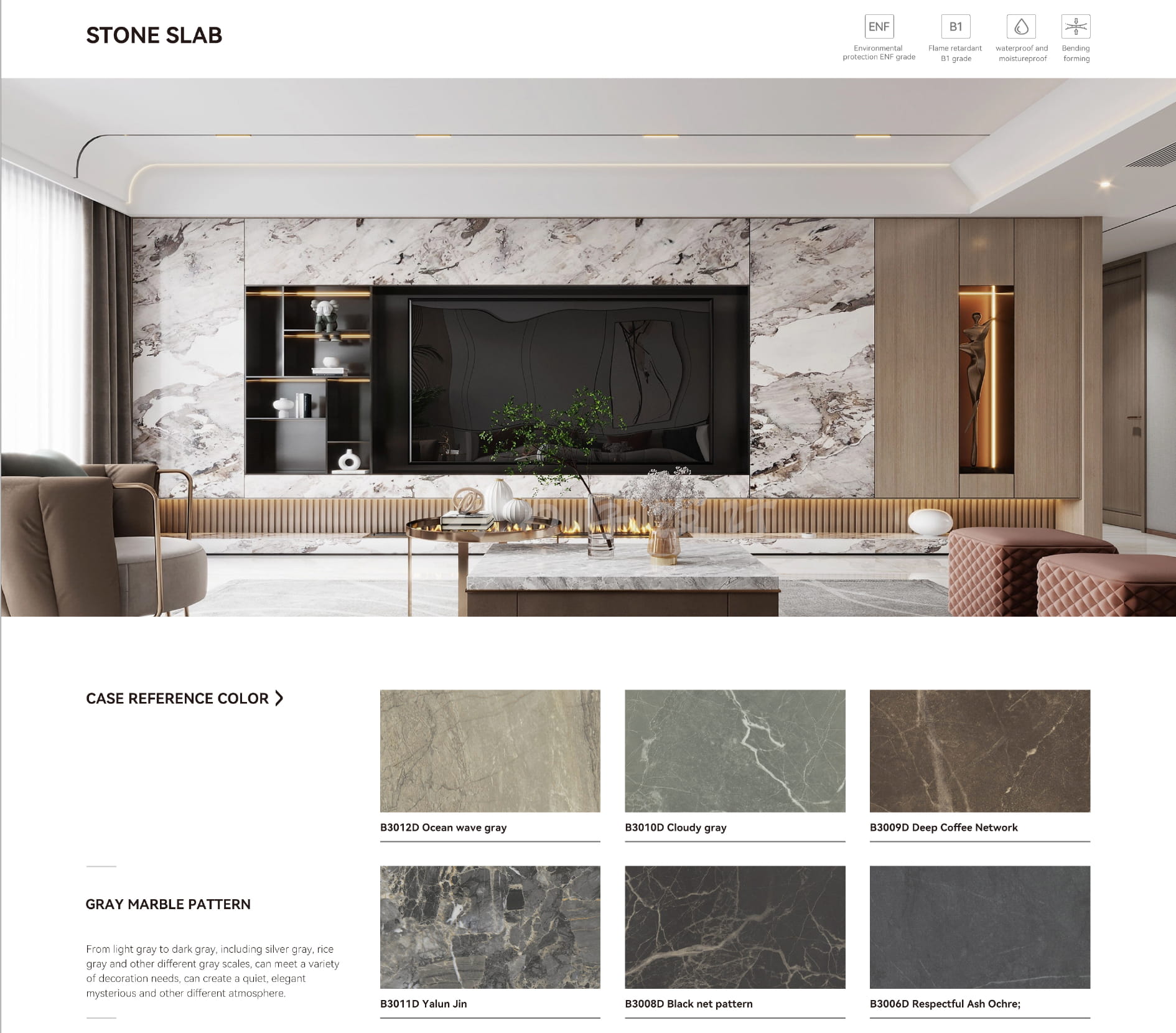 Marble & Walnut TV Feature Wall System